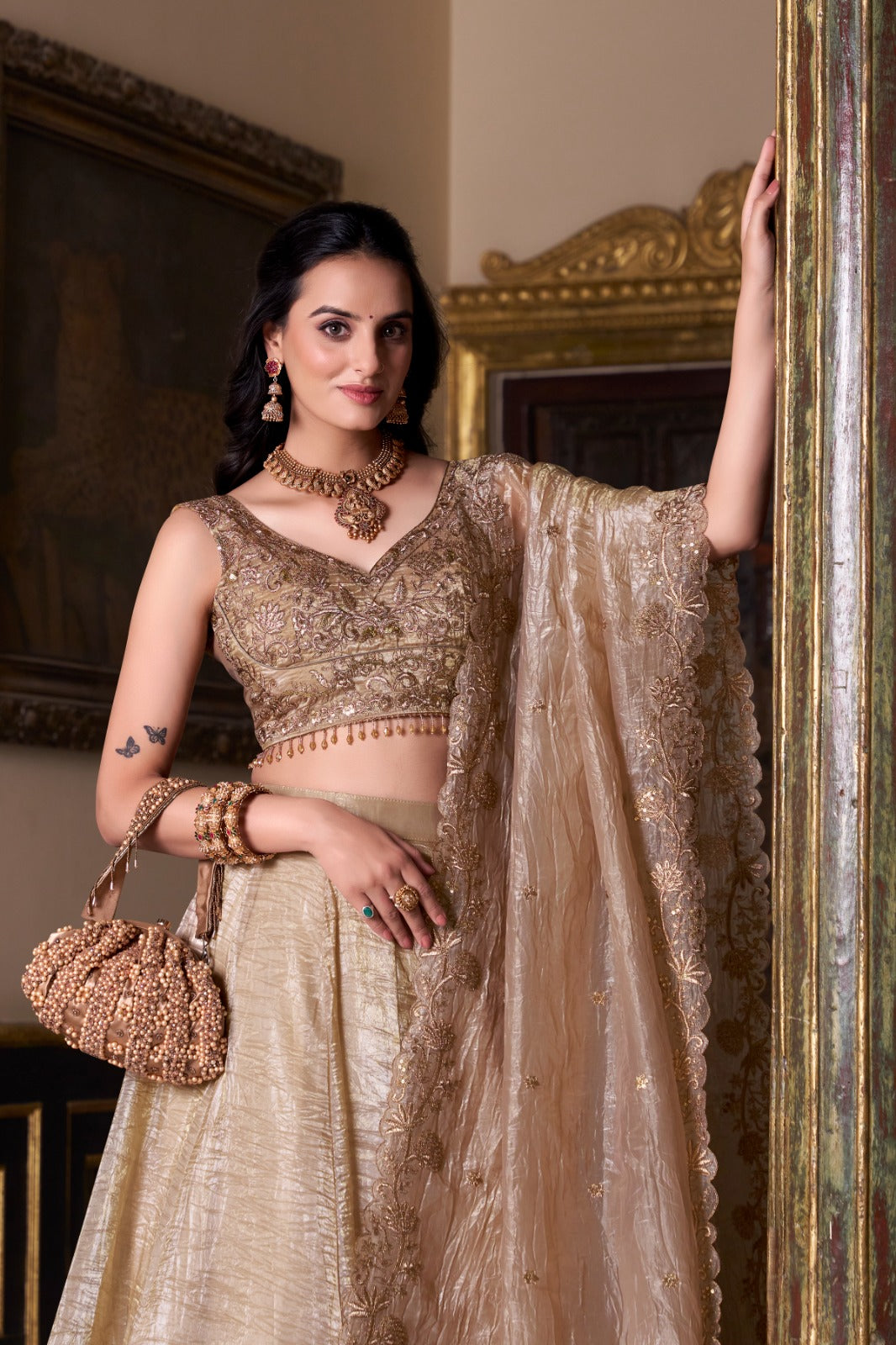 Product Image - Elegant Gold Crush Ethnic Lehenga Set