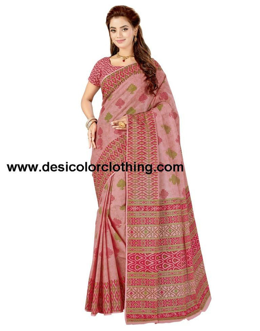 Rose Pink Coloured Printed Cotton Saree | SLV1547S47