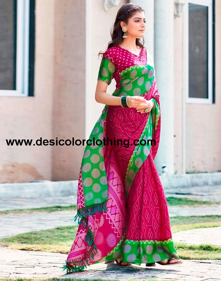 Rani Pink Cotton Printed Sarees