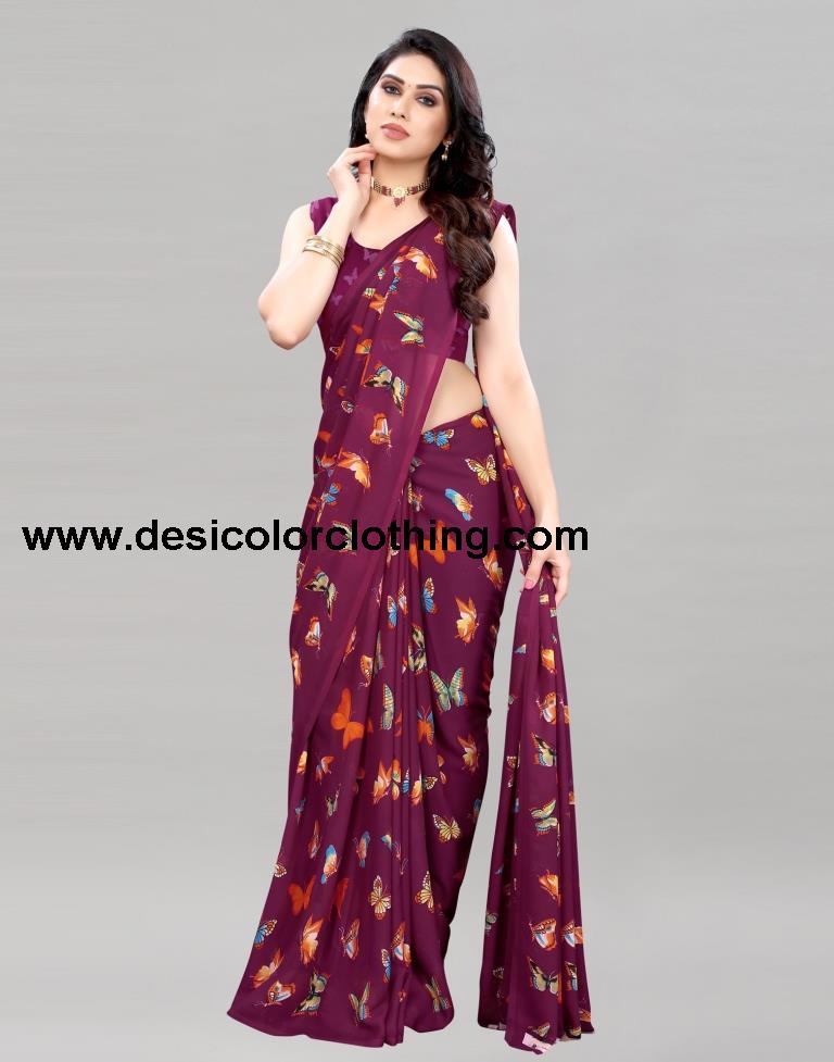 Wine Printed Saree | 2098S665