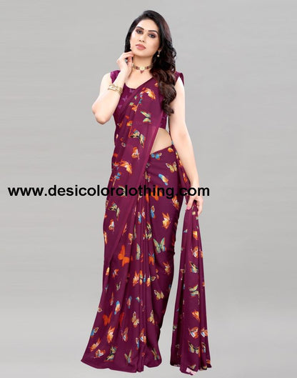 Wine Printed Saree | 2098S665