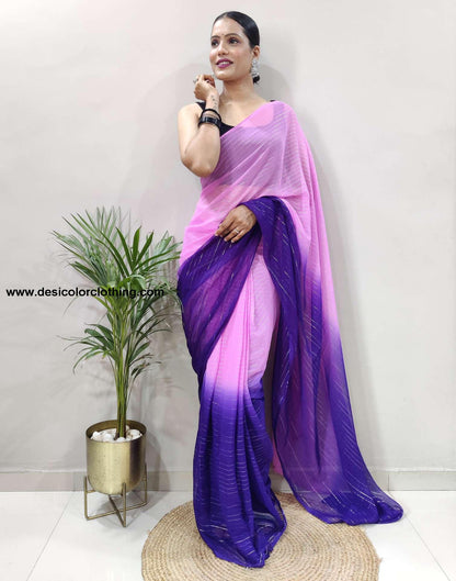 Pink Plain Georgette Pre-draped Saree