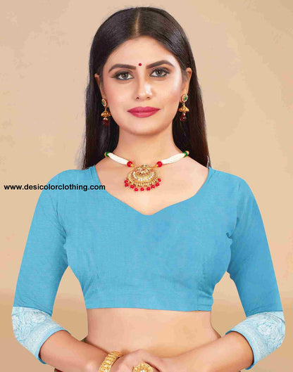 Blue Cotton Plain Saree