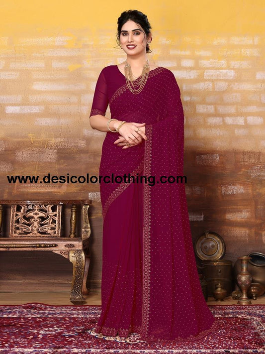 Rani Pink Plain Georgette Saree