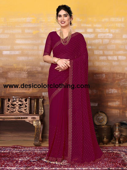 Rani Pink Plain Georgette Saree