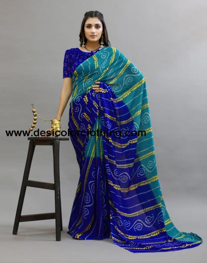 Teal Blue Georgette Printed Saree
