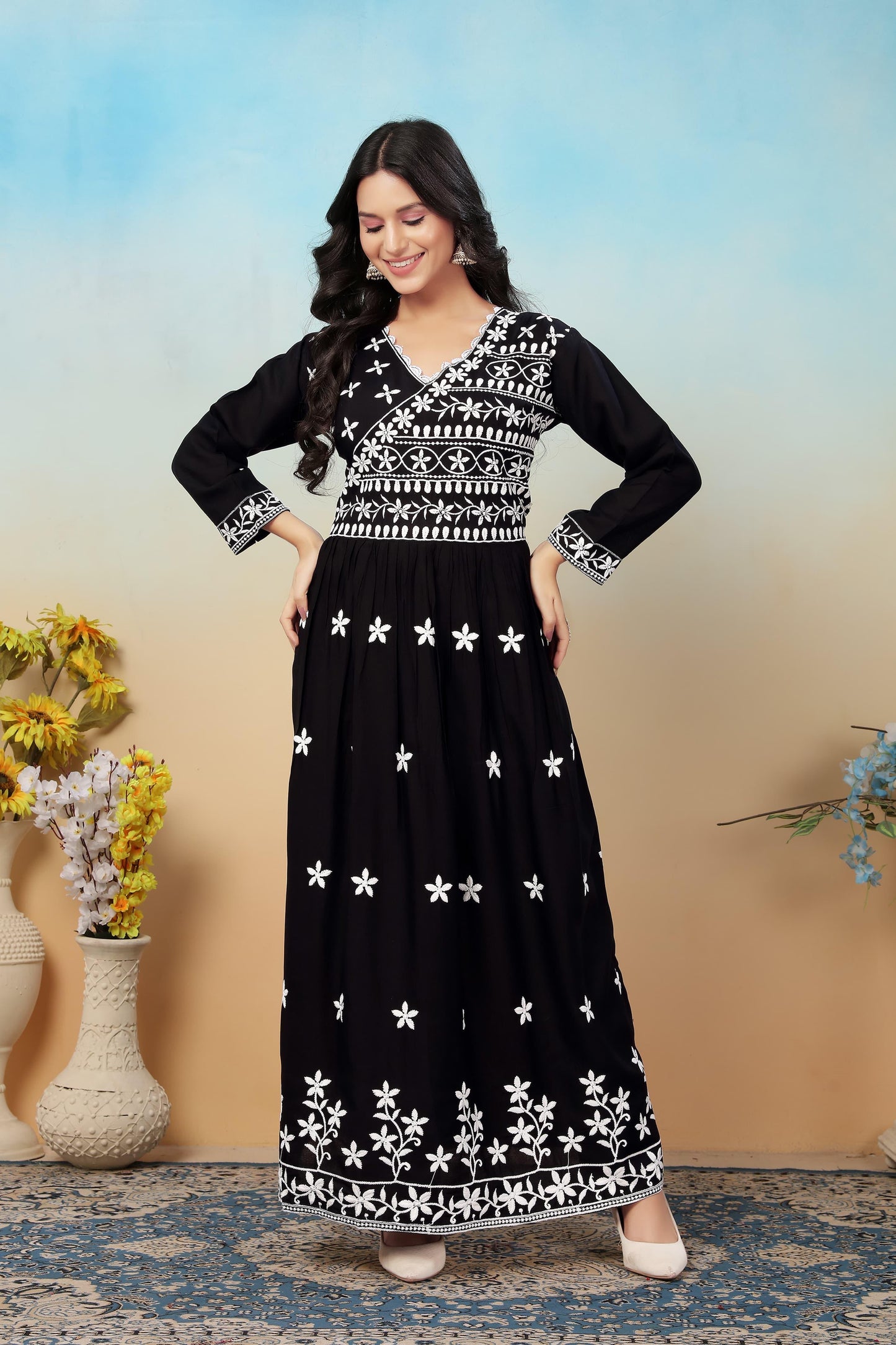 Product Image - Premium Heavy Rayon Designer Saree with Chikankari Embroidery | Festive Wear
