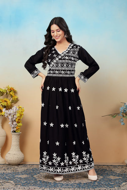 Product Image - Premium Heavy Rayon Designer Saree with Chikankari Embroidery | Festive Wear