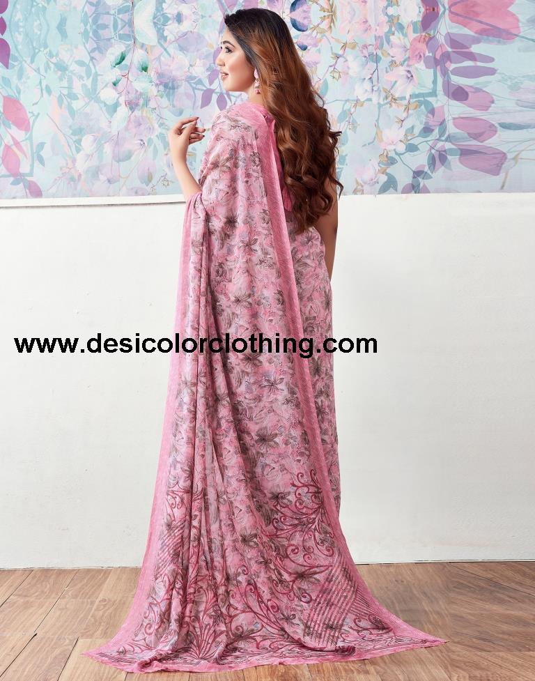 Pink Georgette Printed Saree