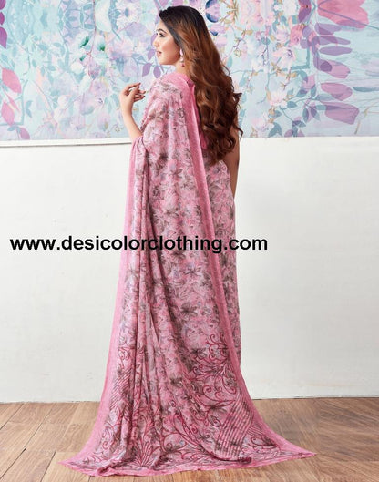 Pink Georgette Printed Saree