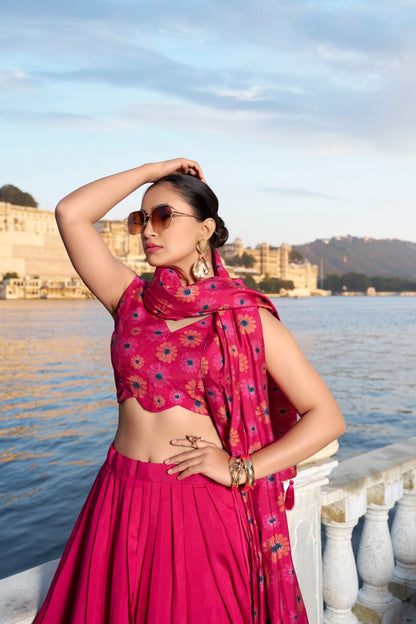 Product Image - Designer Floral Printed Lehenga Choli in Tussar Silk for Festive & Wedding Wear
