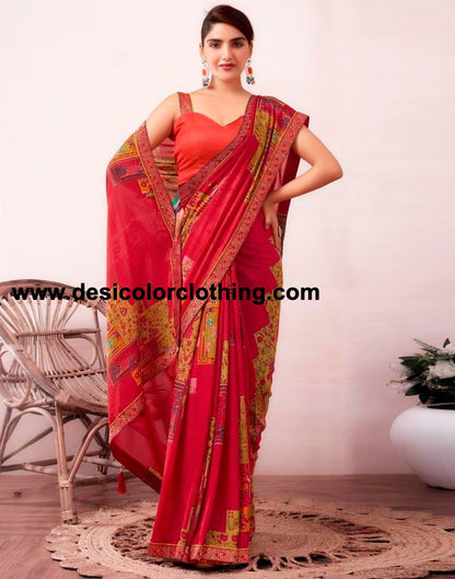 Pink Renial Printed  Saree