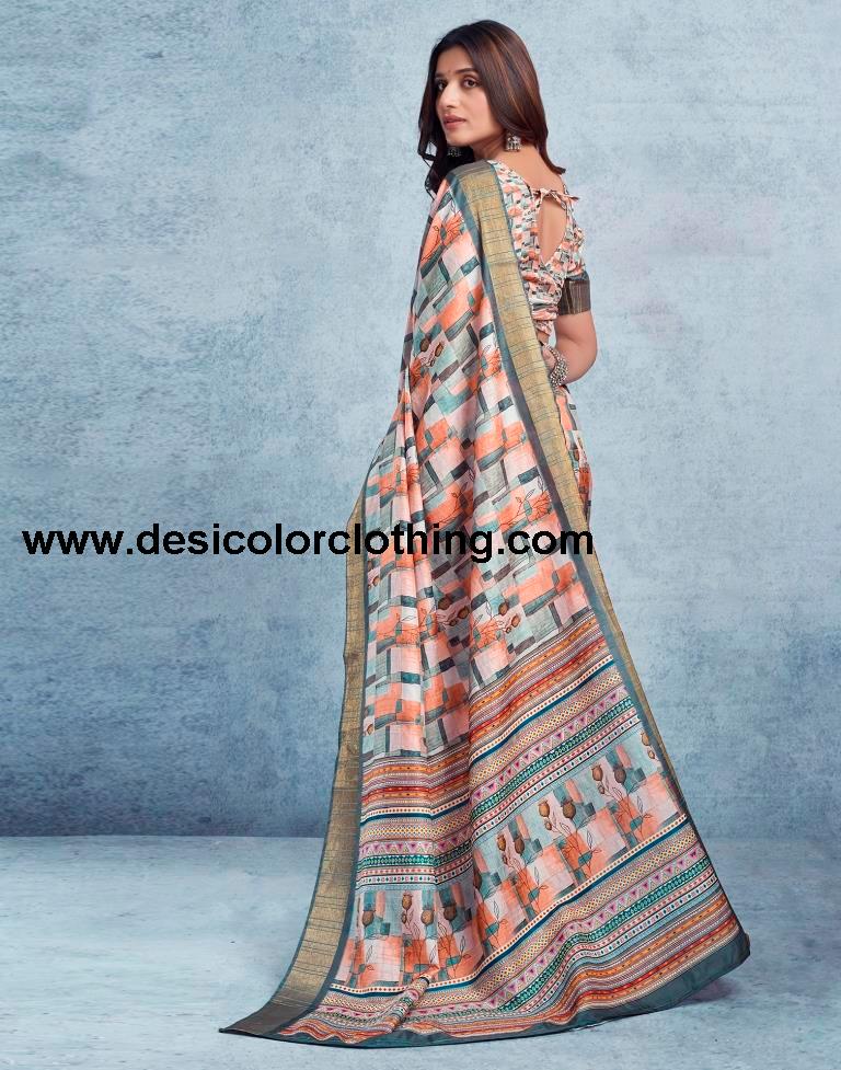 Cream Silk Printed  Saree