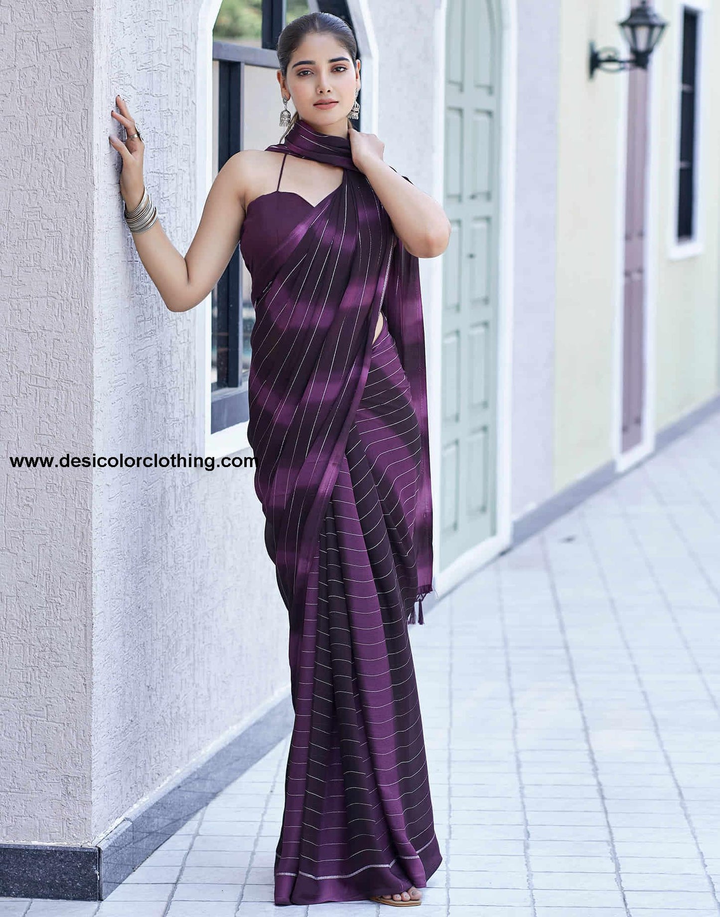 Wine Georgette Printed Leheriya Saree
