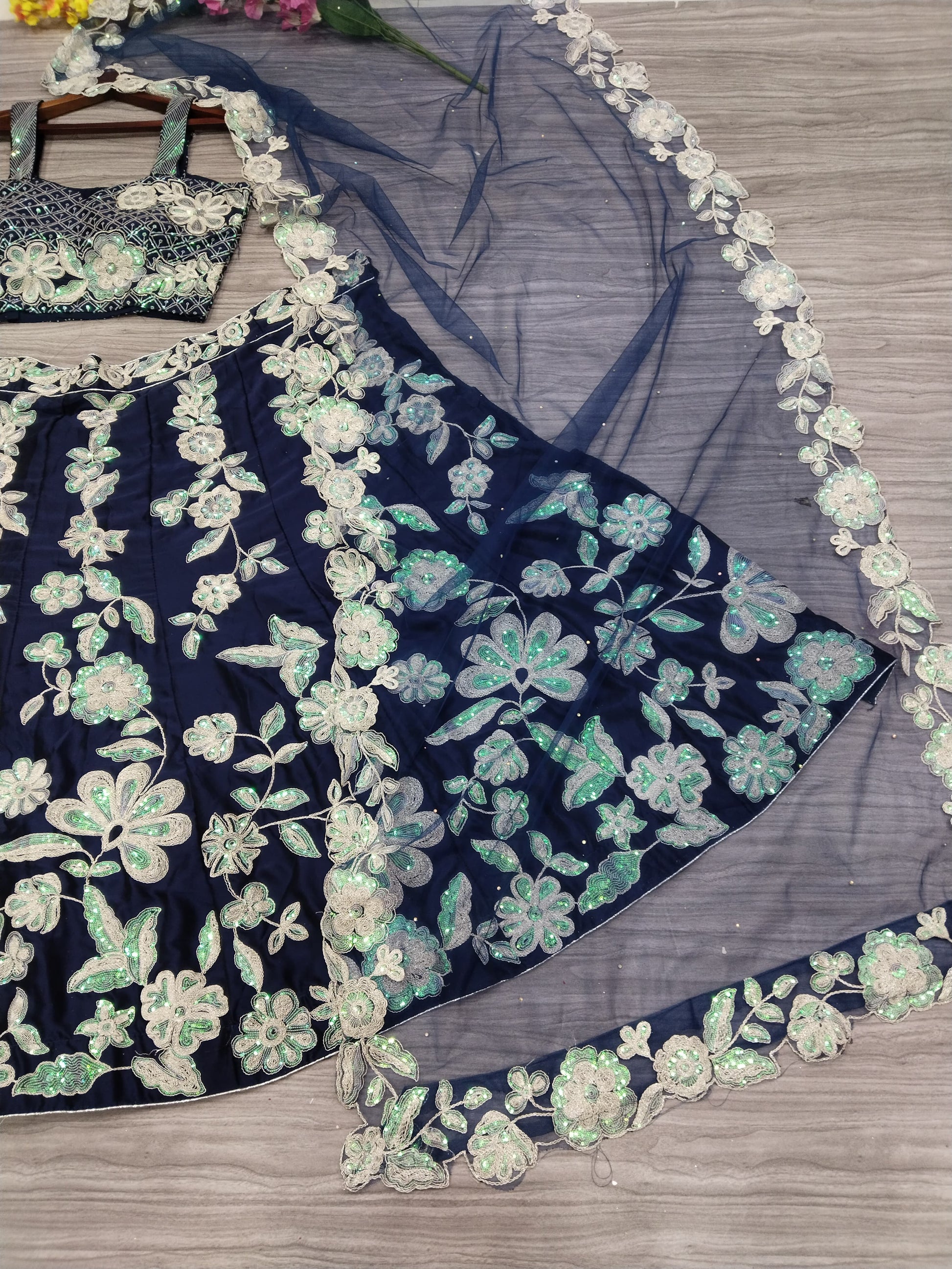 Product Image - Exquisite Designer Lehenga Collection - Premium Kasturi Silk Georgette Embroidery with Rainbow Sequins