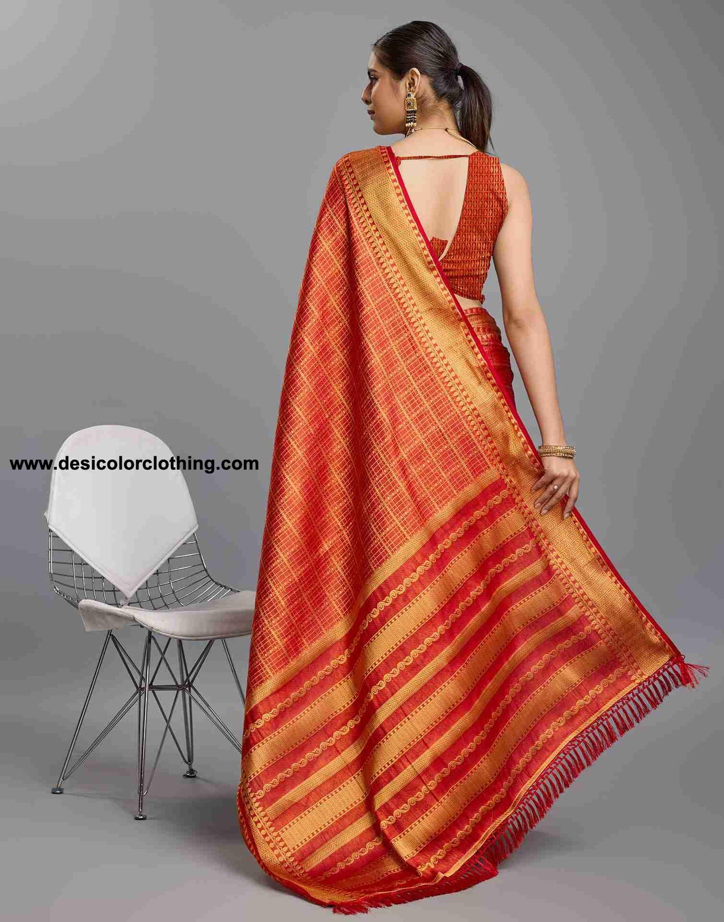 Red Silk Plain Saree