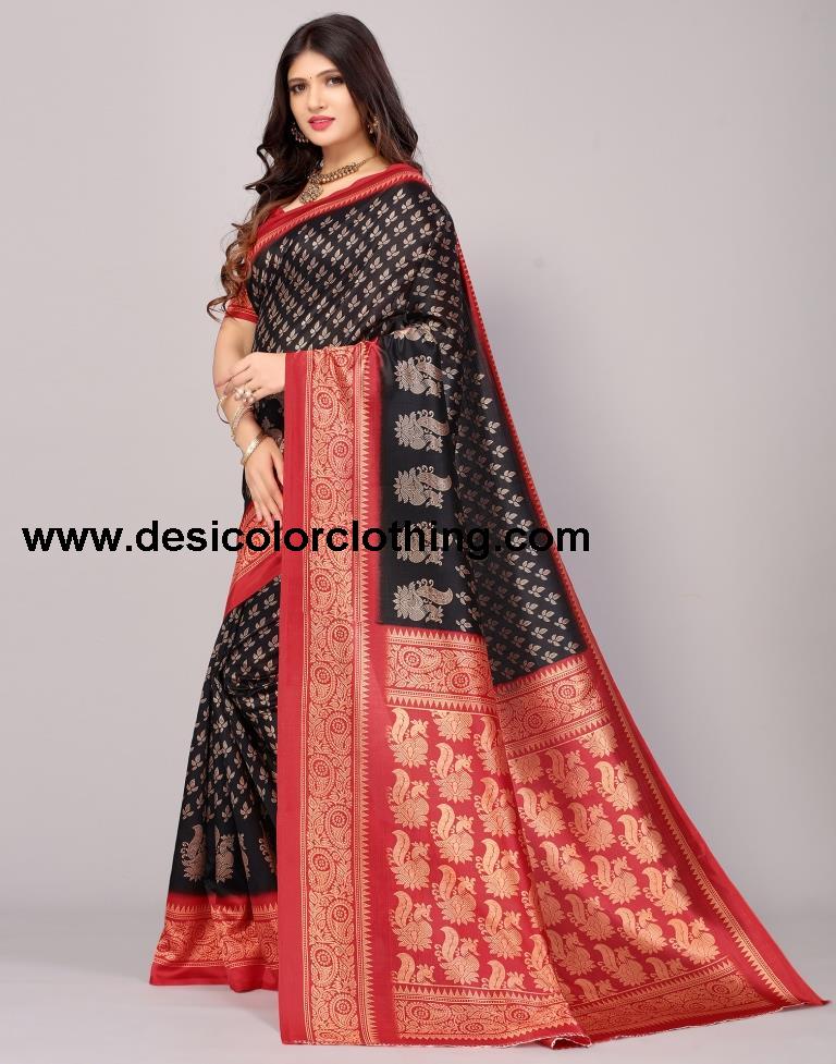 Black Printed Silk Saree