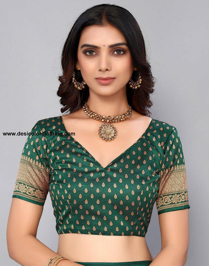 Bottle Green Silk Printed Saree