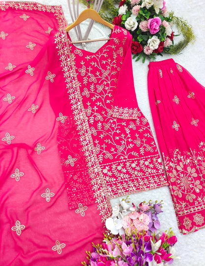Product Image - Exquisite Pure Georgette Top-Plazzo With Dupatta Set - Ready to Wear