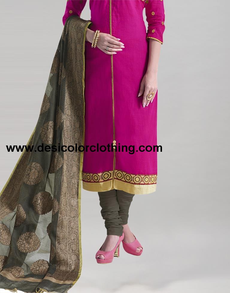 Pink Khadi Cotton Embroidered Unstitched Salwar Suit