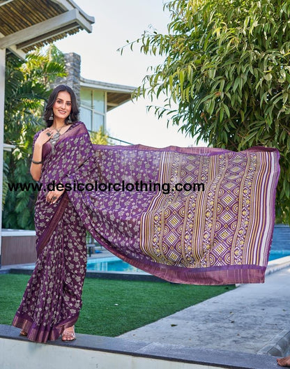 Voilet Silk Printed Saree