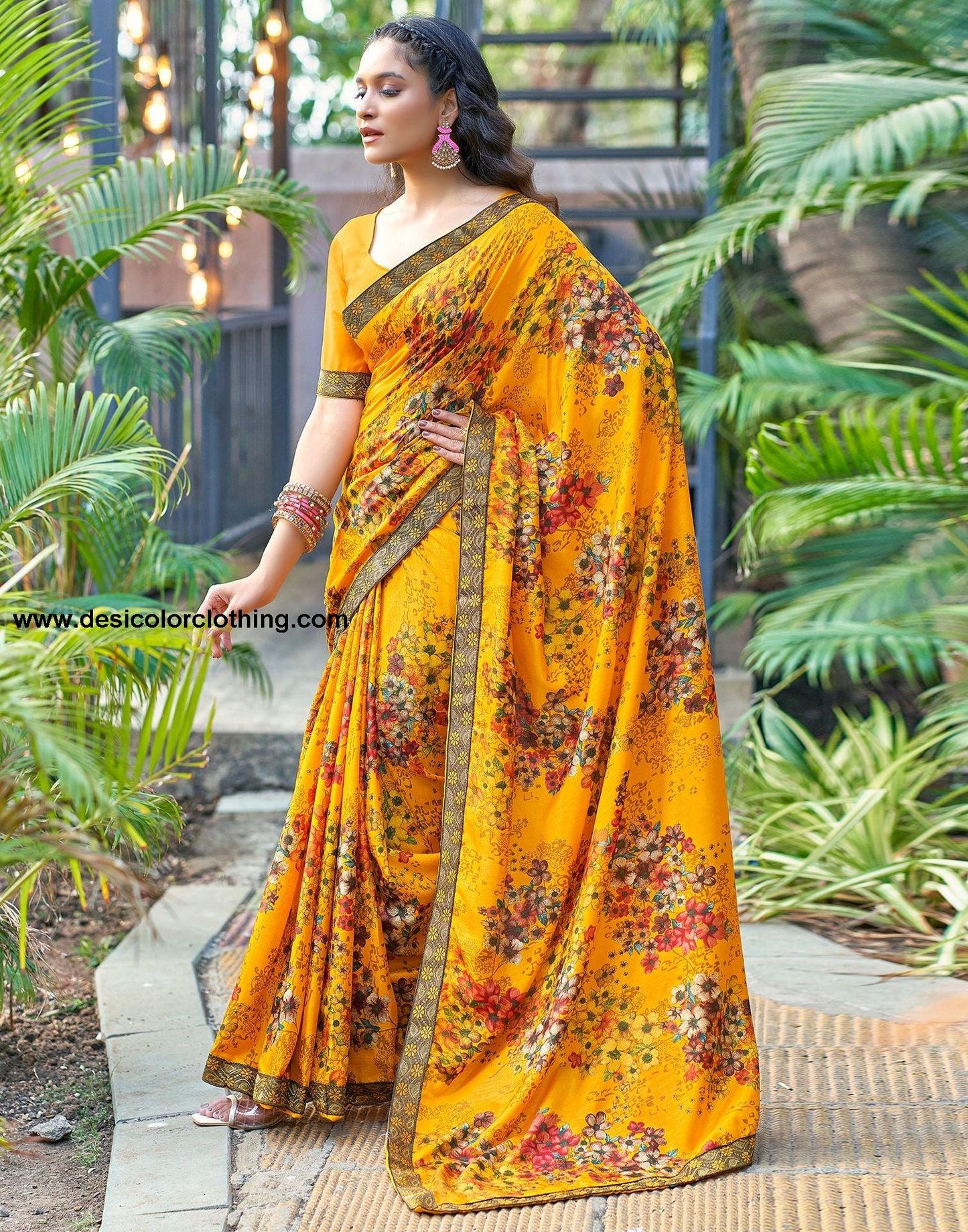 Turmeric Yellow Printed Silk Saree
