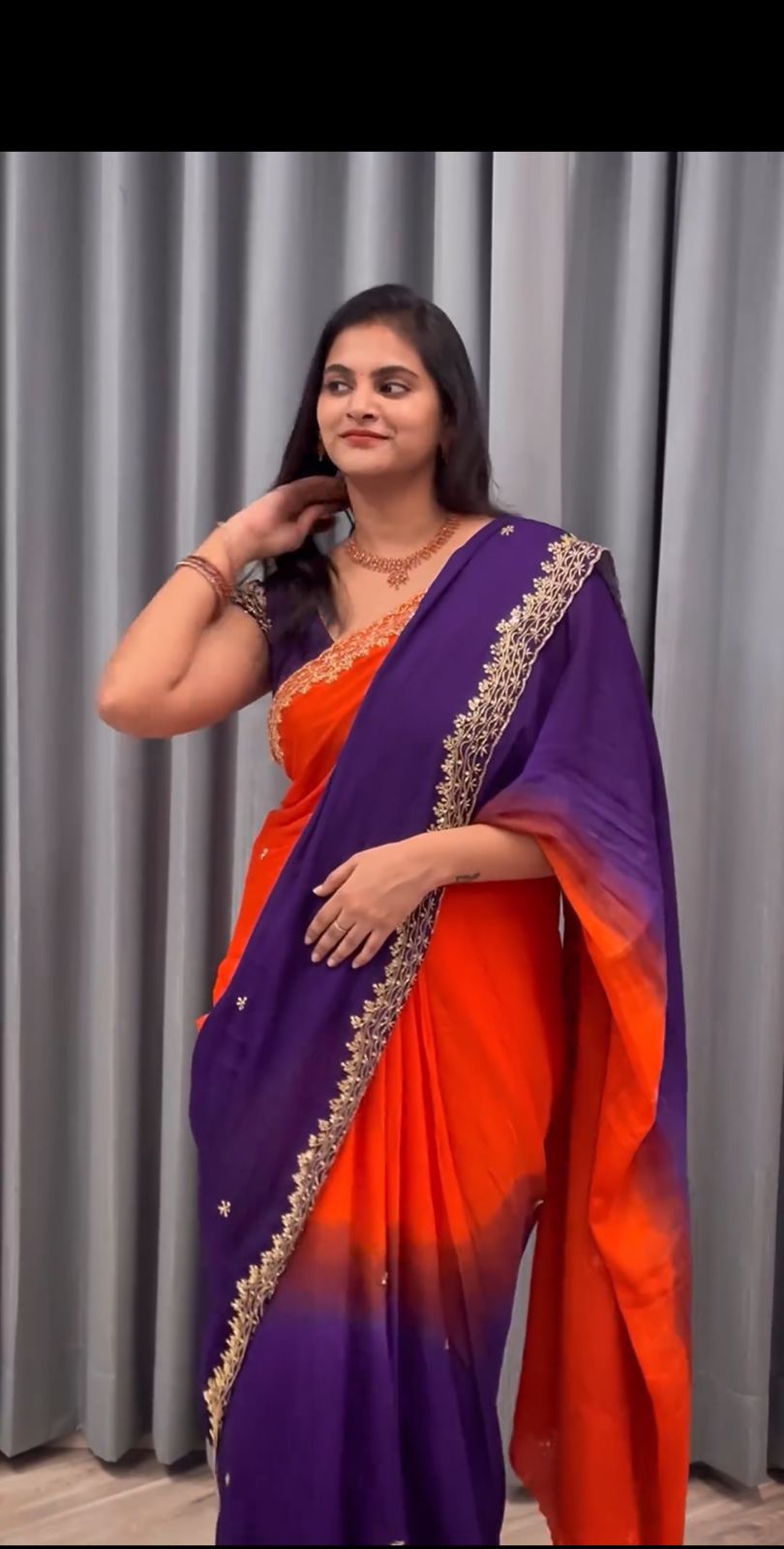 Product Image - Elegant Chinnon Saree with Heavy Embroidery and Jari Work