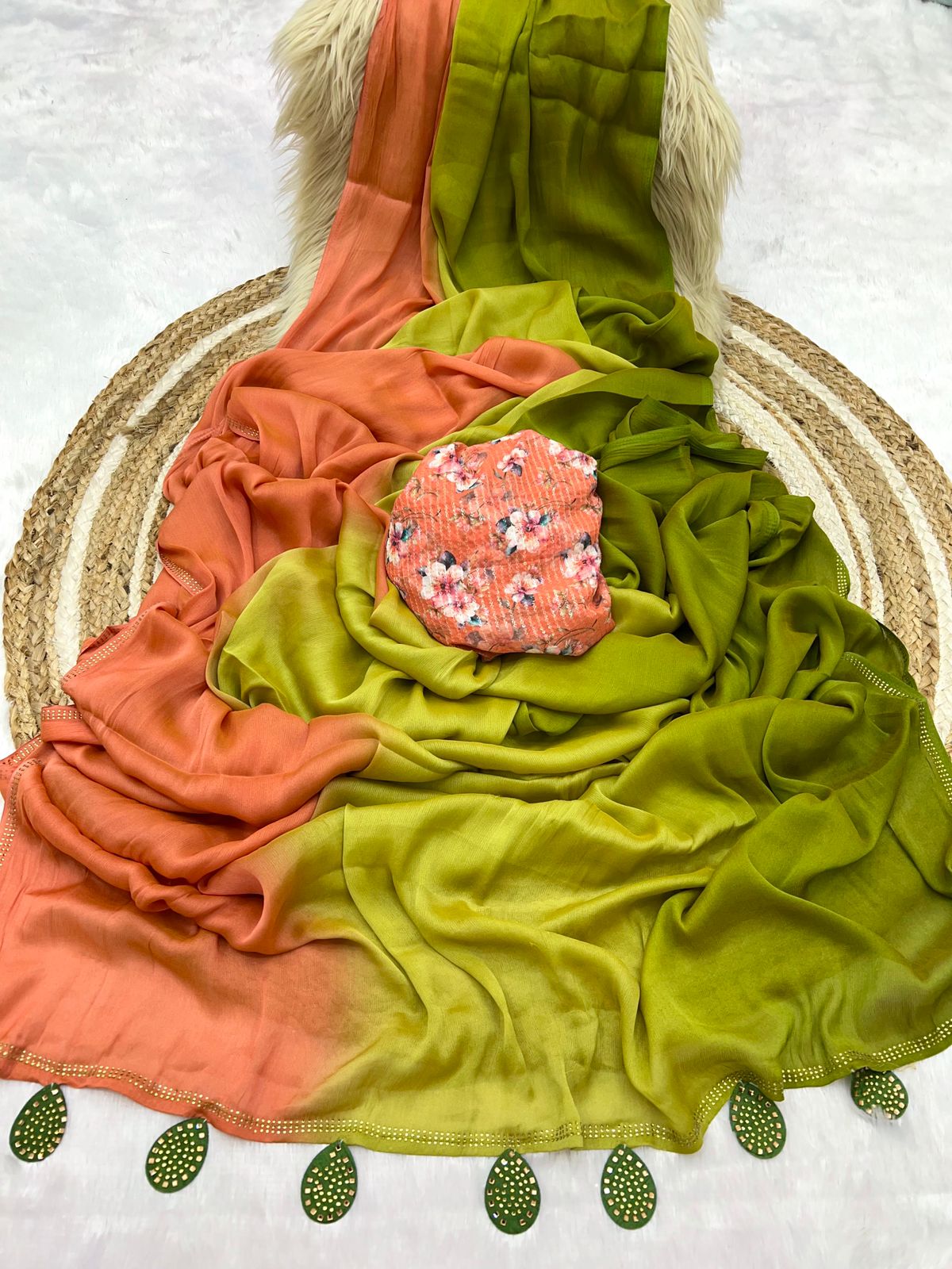 Product Image - Aruna All Time Hit Designer Saree - 3D Velvet Siffon with Diamonds Border