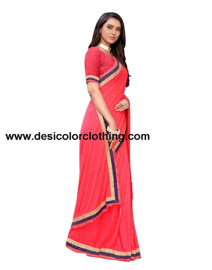 Pink Coloured Lycra Foil Printed Casual saree
