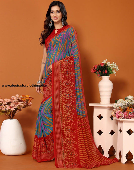 Rama Green Georgette Printed Saree