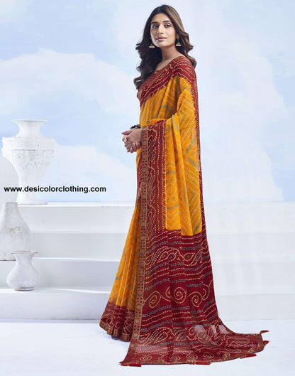 Yellow Bandhani Chiffon Saree