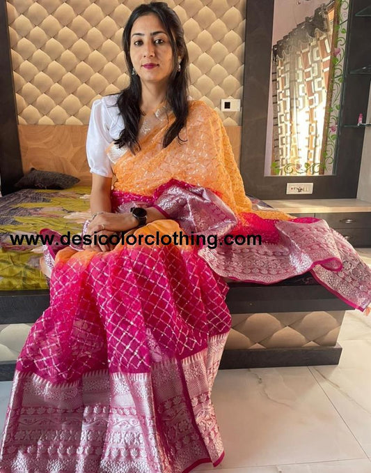 Dark Pink Jacquard Organza Saree