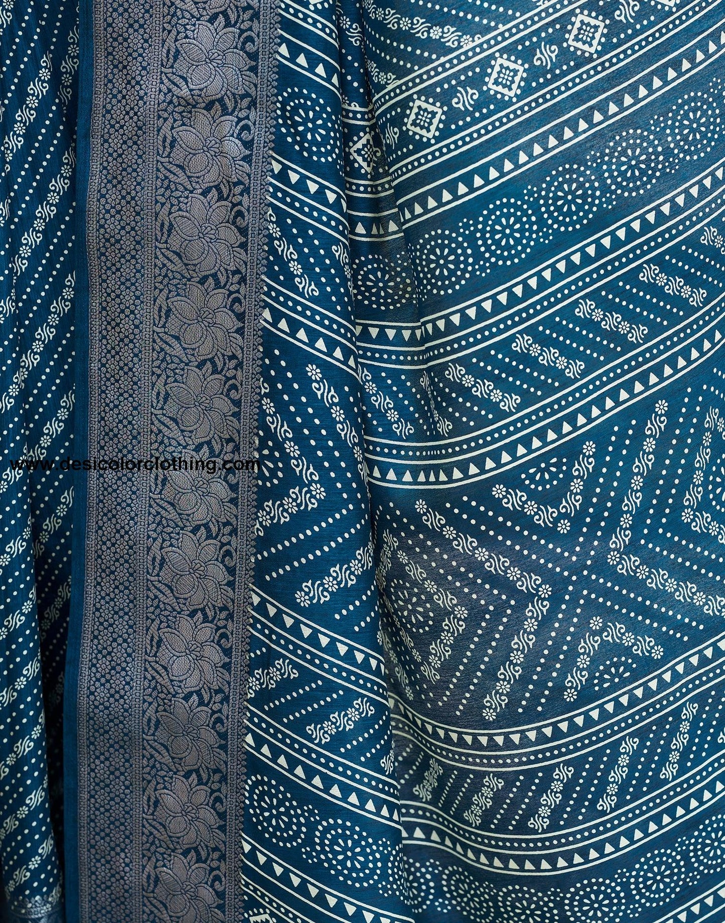 Sea Blue Silk Printed Saree