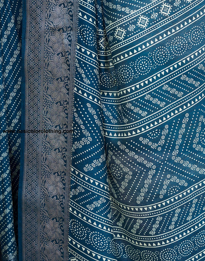Sea Blue Silk Printed Saree