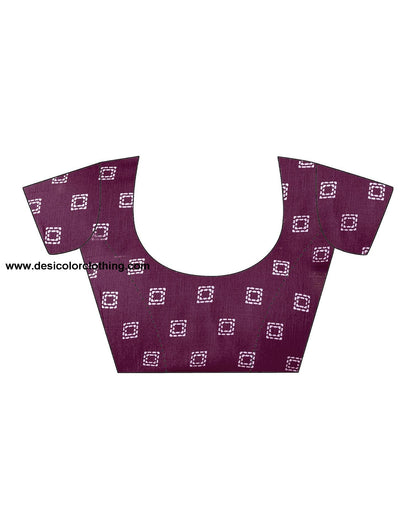 Wine Printed Cotton Saree