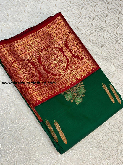 Semi Kanchi Saree with Free Shipping - Red