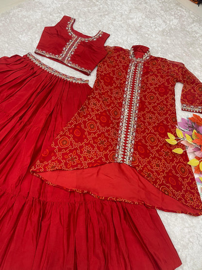 Product Image - Designer Bandhej Lehenga Choli & Shrug - Shree Ram Creation