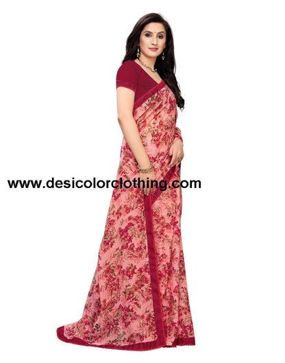 Pink Printed Georgette Saree