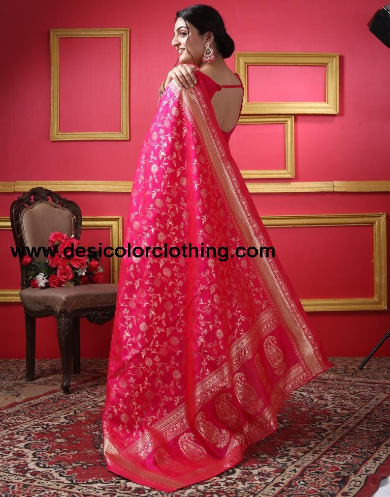 Rani Pink Silk Plain Saree