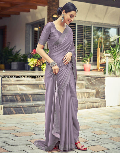 Dull Light Purple Plain Silk Saree