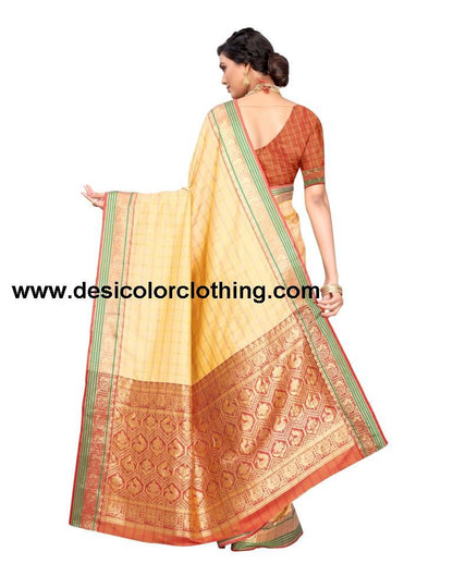 Cream Coloured Poly Silk Jacquard Partywear saree | SLV1644S116