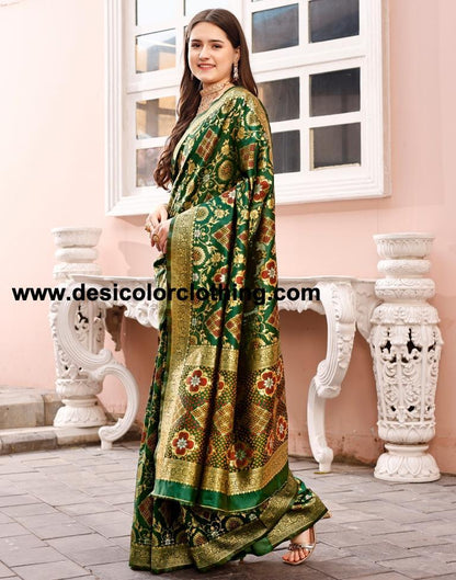 Dark Green Silk Plain Sarees