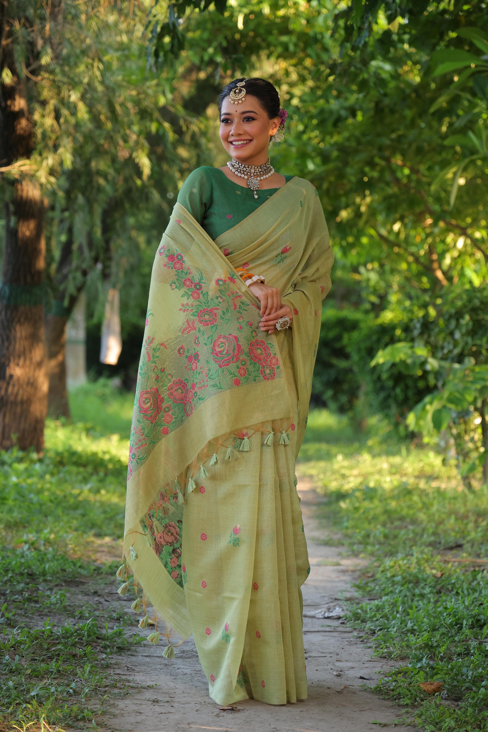 Product Image - Designer Muga Cotton Saree with Floral Weaving
