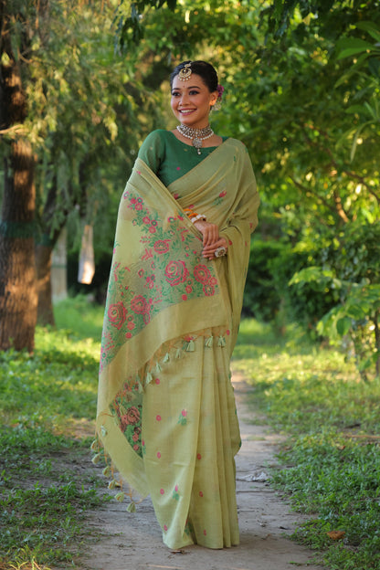 Product Image - Designer Muga Cotton Saree with Floral Weaving