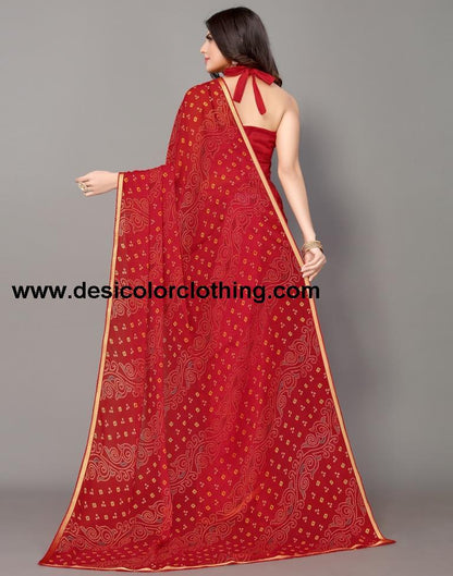 Red Bandhani Printed Saree