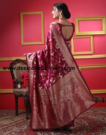 Dark Magenta Silk Plain Saree