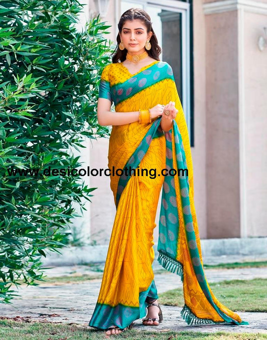 Yellow Cotton Printed Sarees
