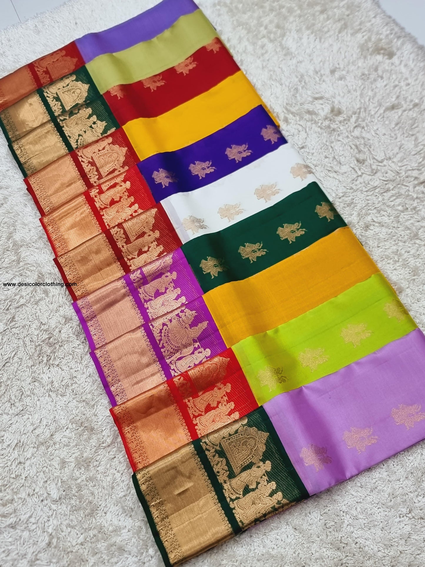 Kanchipuram 100% Pure Handwoven 1G Gold Zari Korvai Silk Saree with Big Border