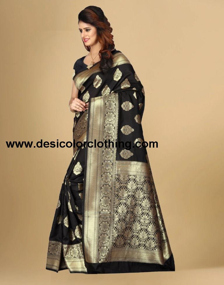 Black Jacquard Banarasi Silk Saree