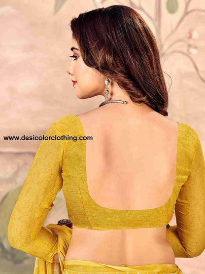 Yellow Chiffon Printed Saree